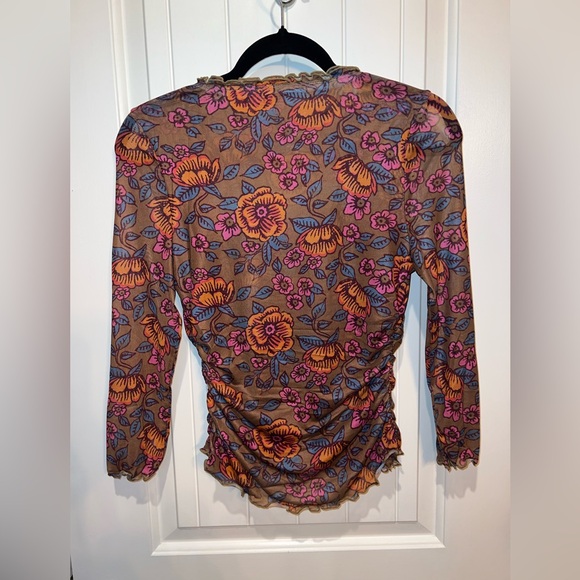 NATURAL LIFE Floral Ruched Blouse - Brown, Pink, Blue - Picture 3 of 8